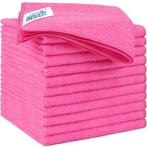 HOMEXCEL Pink Microfiber Cleaning Cloth 12 Pack, 12.5 x 12.5 inch Microfiber Towels for Cars, Ultra Absorbent Car Washing Cloth, Lint Free Streak Free Cleaning Rags for Car, Kitchen, and Window