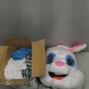 To.beone Easter Bunny Mascot Costume with Blue Jacket, Striped Bow Tie, Adult Size Full Body Rabbit Character Suit for Holiday Events and Parties