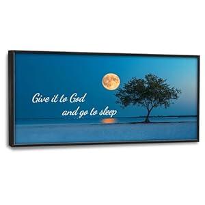 ive It To God Sign Wall Art Christian Religious Faith Wall Decor Large Bible Verse Canvas Prints Tree Moon Pictures Framed Artwork Home Decoration above over Bed for Bedroom Living Room 60"x30" 