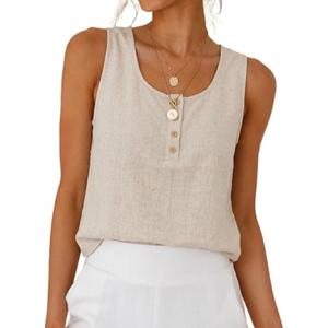 IDEALSANXUN Womens Linen Tank Tops 2026 Spring Summer Crewneck Sleeveless Tops (Beige, L)