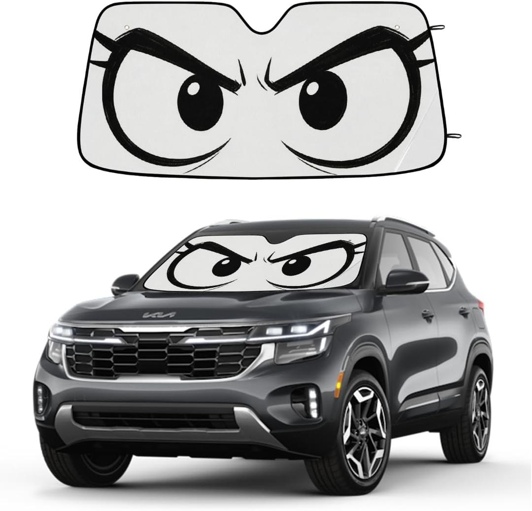 Car Windshield Sun Shade, Foldable Car Sun Visor Shade Vehicle Windshield Protection Heat Reduction Front Windshield Sunshade Blocks, Universal Fit for Most Cars SUV Pickup Trucks(Cartoon Comic Eyes)