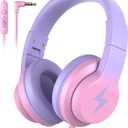 Candy Bila Kids Headphones, Wired Headphones for Kids Over Ear with Microphone, 85/94dB Volume Limiter Headphone for Girls Boys, Foldable Headphone for Learning & Entertainment, Gradient Red