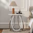 O&K FURNITURE Silver End Table, Round Side Table with Faux Marble Veins, Modern Nightstand for Bedroom, Living Room, Home Office, 1PC