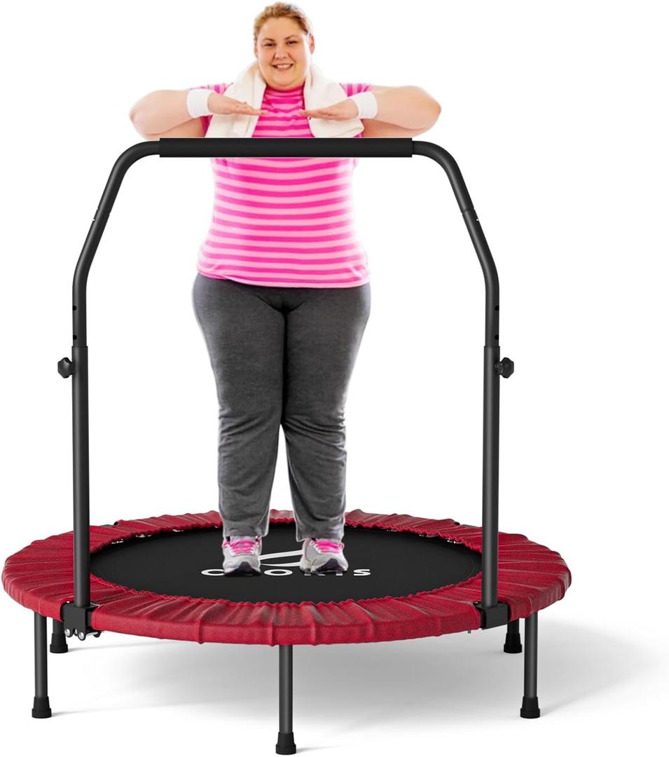 CLORIS 40in Folding Trampoline Trampoline Rebounder Trampoline Fitness Trampoline with Adjustable Foam Handle, with safty Padded Cover Best Gift.