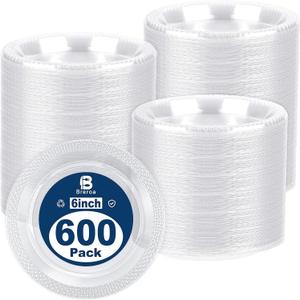 600 Pieces Clear Plastic Plates 6 Inch Disposable Round Dessert Plates Heavy Duty Appetizer Dinner Party Plates for Events Buffet Wedding Baby Shower Graduation Birthday Party Supplies