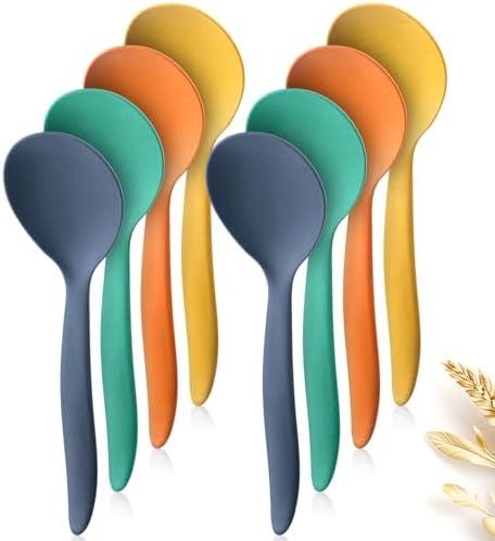 Raypard 8 Pack 10" Large Reusable Plastic Wheat Straw Serving Spoons Set, Kitchen Serving Utensils Mixing Spoons for Party Chafing Dish Buffet Catering (Orange/Blue/Yellow/Green)