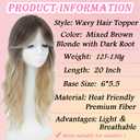 LEDIZE Hair Toppers for Women Real Human Hair, 360° Cover Middle Part Human Hair Toppers for Women with Thinning Realistic Scalp Line Upgrade Basement Toppers Hair Pieces （Medium Brown, Wispy Bangs）