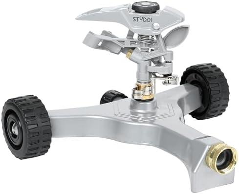 STYDDI Metal Pulsating Sprinkler on in-Series Metal Wheeled Base, Adjustable Circular Water Sprinkler for Medium to Large Circular Lawn, Yard, Garden and Large Areas, Coverage up to 6,360 Sq. ft