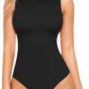 MANGOPOP Women's Mock Turtle Neck Sleeveless Tank Tops Bodysuit Leotard Clothing (Black, XS)