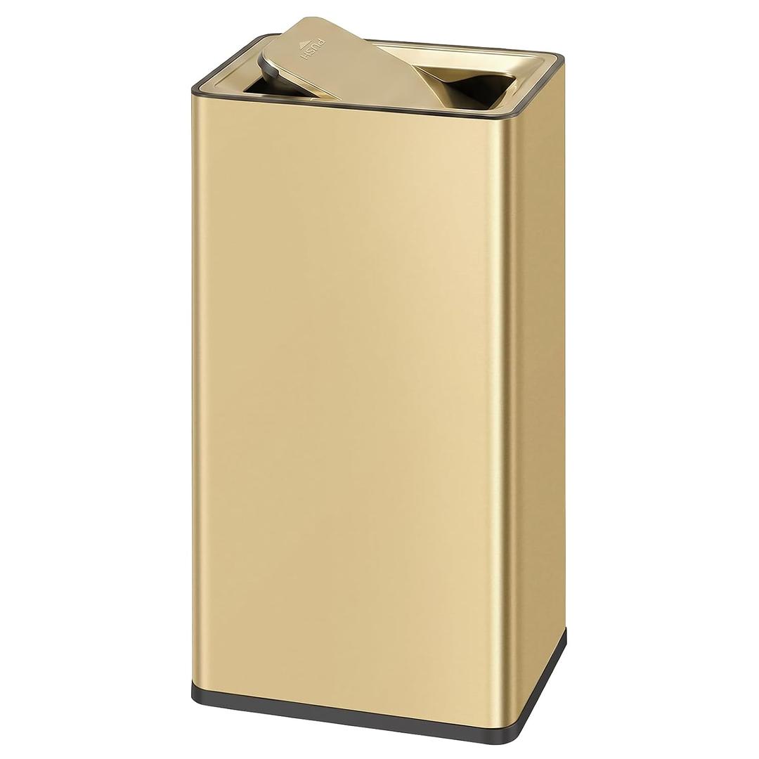 Brushed Gold Bathroom Trash Can with Swing Lid 8Gallon,Stainess Steel Rectangle Garbage Can Wastebaskets for Kitchen Home Office Restaurant Commercial Using (Gold)