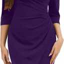 Womens Midi Pencil Dress Bodycon V Neck Ruched Design Long Sleeve Cocktail Party Night Out Dinner Dresses (Purple, XL)