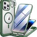 Miracase Magnetic for iPhone 14 Pro Case 6.1 inch, (Compatible with MagSafe) Upgrade Full-Body Clear Phone Bumper Case with Built-in 9H Tempered Glass Screen Protector, Magnetic Acacia Green