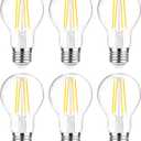 Ascher 60 Watt Equivalent, E26 LED Filament Light Bulbs, Daylight White 4000K, Non-Dimmable, Classic Clear Glass, A19 LED Light Bulb with 80 CRI, Pack of 6
