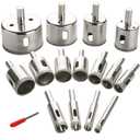3 otters 15PCS Diamond Hole Saw Kit, Glass Drill Bits for Drilling Holes in Glass, Bottles, Marble, Granite Stone, Tile Cutting 0.24 Inch - 2 Inch6mm - 50mm