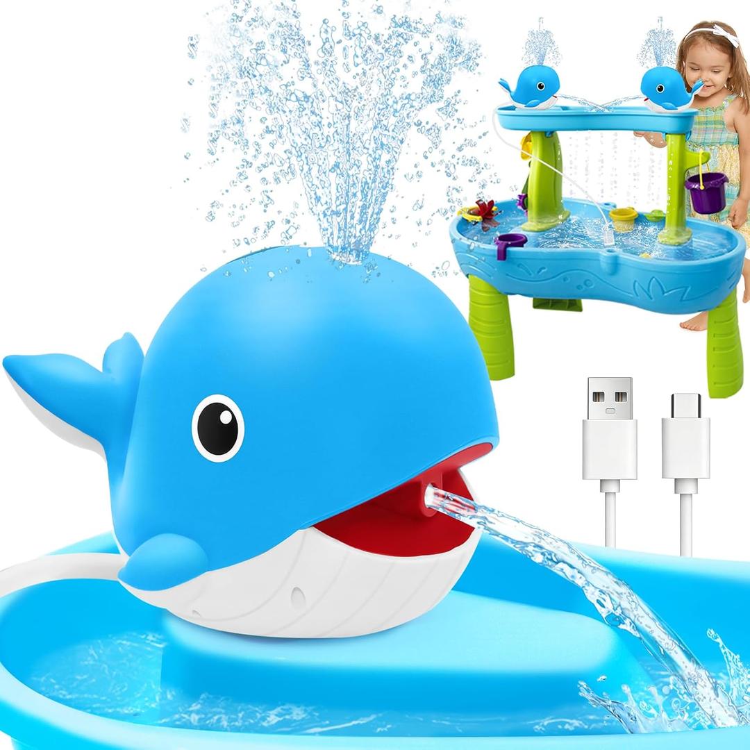 Infowush Water Table Pump, Whale Rechargeable Water Pump for Water Table with Sprinkler, 3.5 Hours Non-Stop Fun Summer Outdoor Water Toys Outside Water Play Table Accessories for Kids Toddlers, Blue