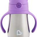 Munchkin Cool Cat Sippy Cup with Straw for Toddlers, Stainless Steel Straw Cup, 8 Ounce, Purple