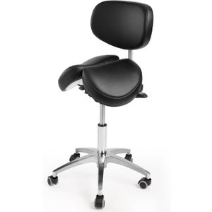 Ergonomic Saddle Stool with Backrest, 485 lbs Capacity Rolling Stool, 12 Tilt, Adjustable Height Split Seat Stool, 360 Swivel Rolling Chair for Office, Salon, Massage, Dental, Tattoo