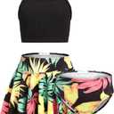 Arshiner Girls 3 Piece Swimsuit for Teen Girl Tankini Swimsuits Bathing Suit Beach Floral Bikini Swimwear with Skirt, 150