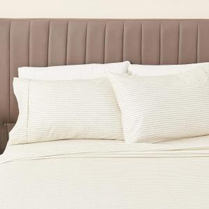 4-Piece Queen Size Stripe Microfiber Sheet Set | Ultra-Soft, Brushed Bedding Sheets & Pillowcases | Wrinkle Free, Comfortable, All-Season Bed Sheets (Queen, Light Grey)
