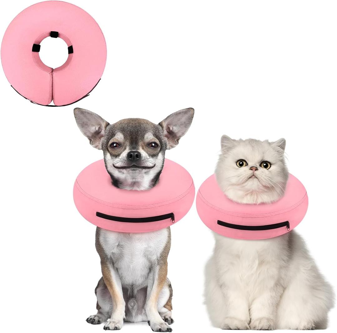 Supet Inflatable Dog Cone Collar for Small Dogs Puppies Cats, Soft Dog Cone Alternative After Surgery for Puppies Cats to Stop Licking (XS(Neck 4"-7"), Solid Pink)