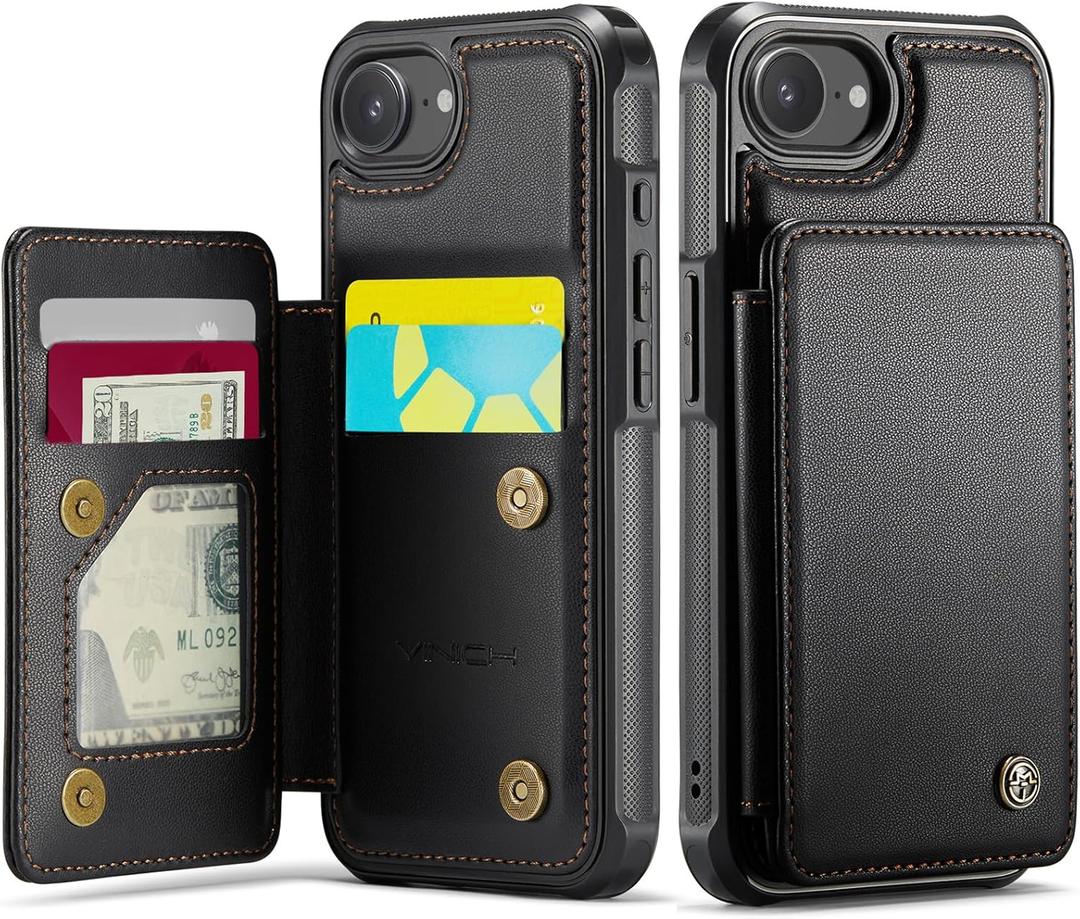 Vinich for iPhone 17e / 16e Wallet Case with Card Holder, RFID Blocking Credit Slots Kickstand Shockproof Phone Cover Fit for iPhone 16e & 17e 6.1" Black