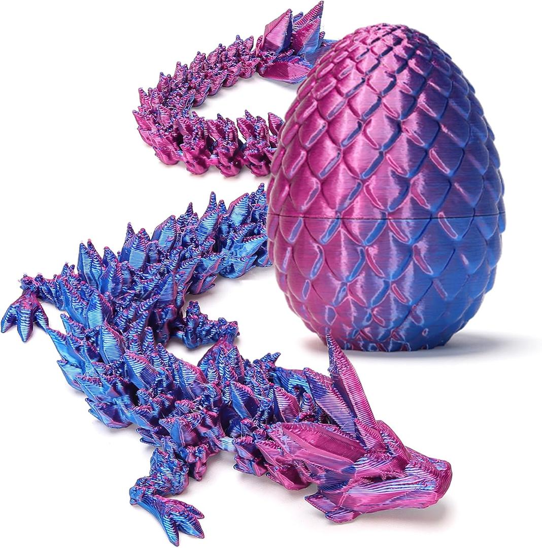 Zobetro 3D Printed Dragon Easter Basket Stuffers Surprise Egg,Articulated Crystal Dragon in Egg,Executive Dragon Fidget Desk Toys,Christmas Decorative Easter Egg Fillers Gifts for Boys Kids(Purple)