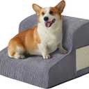 Dogs Steps for Bed, Dog Stairs for Small Dogs, 2-Step Dog Ramp for Bed, Couch, Sofa, and Chairs, Non-Slip Bottom Design, Cat Scratching, High Density Foam Portable Pet Step, Indoor, Grey