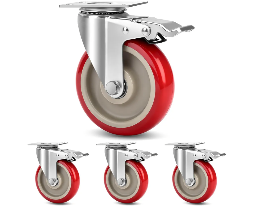 5 Inch Industrial Heavy Duty Swivel Caster Wheels with Brake,Set of 6 Safety Locking Casters,Load 2400lbs,Premium Polyurethane Wheels for Table,Trailer,Saw Table,Stage Toolbox,Bed,Corn Board