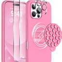Magnetic for iPhone 16 Pro Case, Compatible with Magsafe, Suction Cup Phone Mount, 2 Screen Protectors - Camera Protector, Silicone Shockproof Protective Phone Cover 6.3", Tender Pink