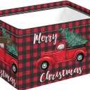 Christmas Truck Foldable Storage Baskets, Red Storage Cube Box with Handles Collapsible Closet Shelf Cloth Organizer Basket for Shelves Home Office Bedroom (color-10)