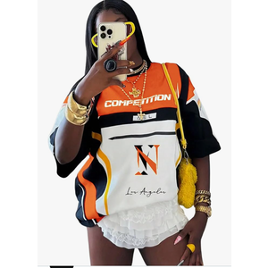Women's Jersey Shirts Graphic Color Block Racing T Shirt Short Sleeve Crewneck Preppy Tee Tops Vintage Y2K Clothes