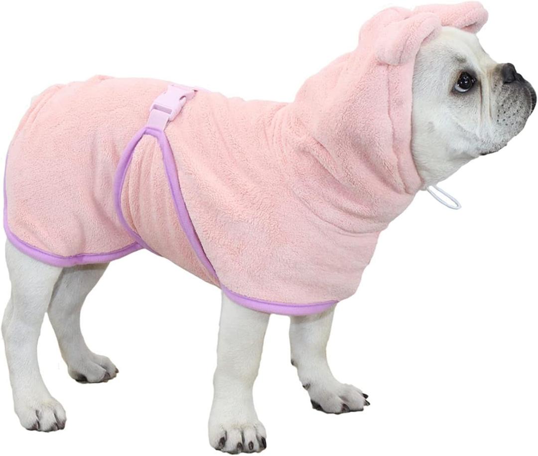 Dog Bathrobe Towel, Cat Bathrobe Microfiber Fast Drying Absorbent Hooded Bath Towel for Puppy Small Medium Large Dog Cat(Pink,S)