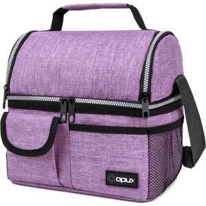 opux Lunch Bag Women Insulated, Adult Lunch Box Cooler, Lunch Box for Men, Dual Compartment Lunchbox for Work, Leakproof Double Decker Lunch Bag, Soft Lunch Pail Tote Girls Boys Kids School, Purple (Heather Purple)