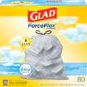 Glad Trash Bags, ForceFlex Tall Garbage Bags, 13 Gallon Grey Trash Bags for Tall Kitchen Trash Can, Fresh Clean with Febreze Freshness to Eliminate Odors, 80 Count (Packaging May Vary)