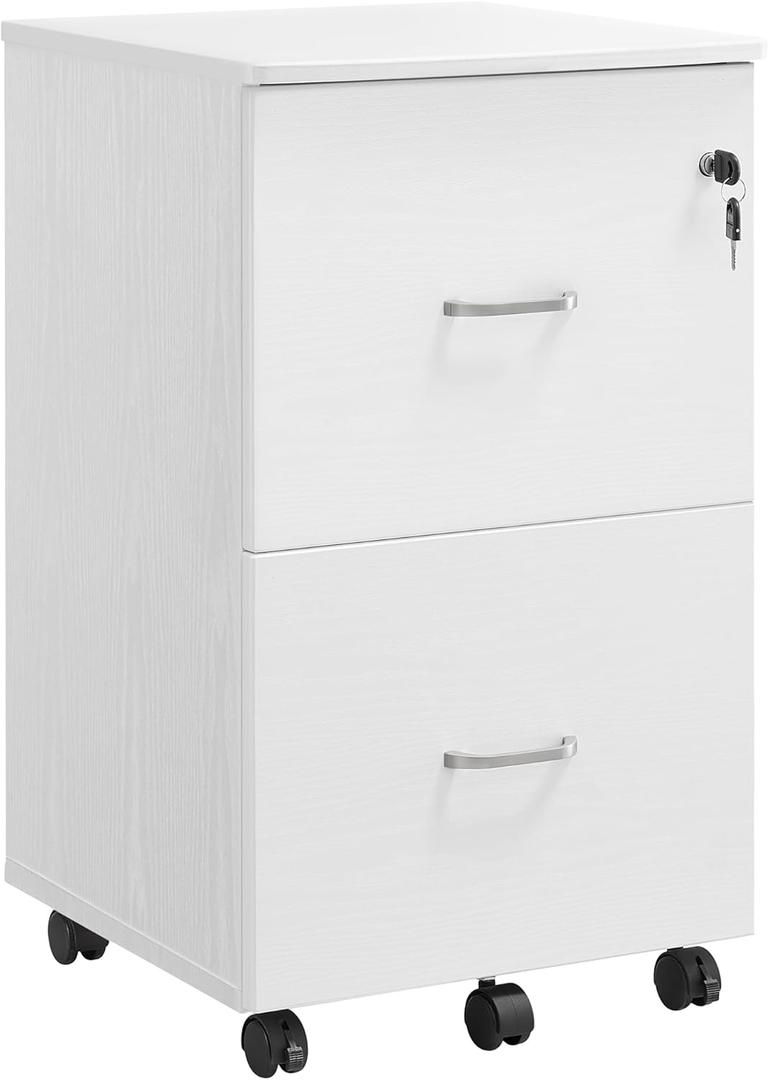 VASAGLE 2-Drawer File Cabinet, Locking Filing Cabinet for Home Office, Small Rolling File Cabinet, Printer Stand, for A4, Letter-Size, Assembly Required, Honey Brown and Ink Black ULCD027T46V2 (White)