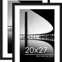 PEALSN 20x27 Picture Frame Set of 2, Display Pictures 16 x 24 with Mat or 20 x 27 without Mat for Wall Mounting Display, Poster Frames, Black