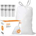 Code H (200 Count) 8-9 Gallon Heavy Duty Drawstring Plastic Trash Bags Compatible with simplehuman Code H | 1.2 Mil | White Drawstring Garbage Liners 8-9 Gallon/30-35 Liter (50 Count (Pack of 3))