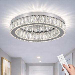 Finktonglan 11.8" Round Crystal Flush Mount Chandelier, Dimmable LED Ceiling Light with Remote, 3000K6500K Color Changing, K9 Crystal Stainless Steel, Low Profile for Bedroom Living Room