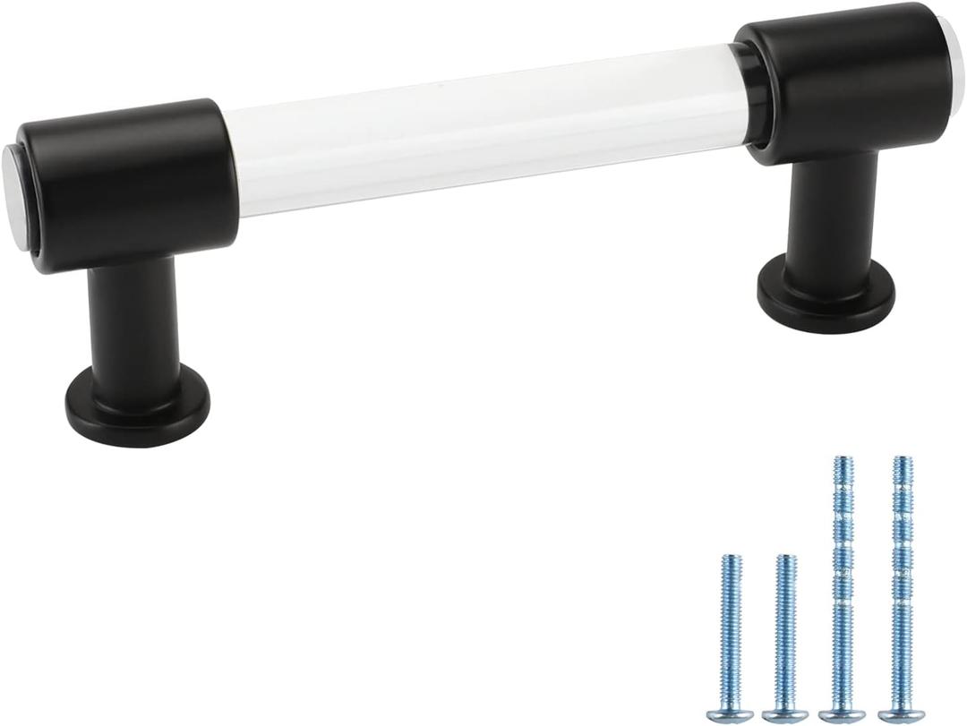 Peaha 25 Pack Acrylic Drawer Pulls 3 Inch Black Cabinet Handles Clear Drawer Pulls Black Cabinet Hardware for Kitchen Bathroom (Hole Center:3in(76mm))