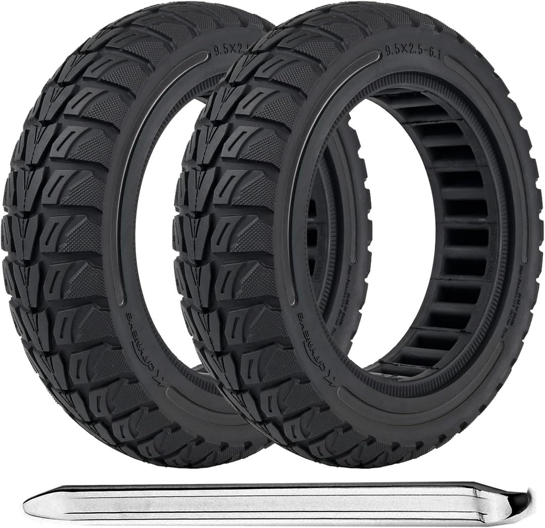 TOCBEUU 9.5x2.5-6.1 Solid Tires for Electric Scooter, Off-Road Replacement Wheels, Tubeless Rubber Tyre for NIU KQi3 Pro/Max/Sport Electric Scooter- Black(2PCS)