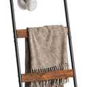 ELYKEN Blanket Ladder for Living Room, Farmhouse 5-Tier Quilt Holder with 4 Removable Hooks for Bathroom, Wood Towel Rack Display, Wall Anchor Leaning Decorative Stand for Home, Rustic Brown (17.3" x 63")