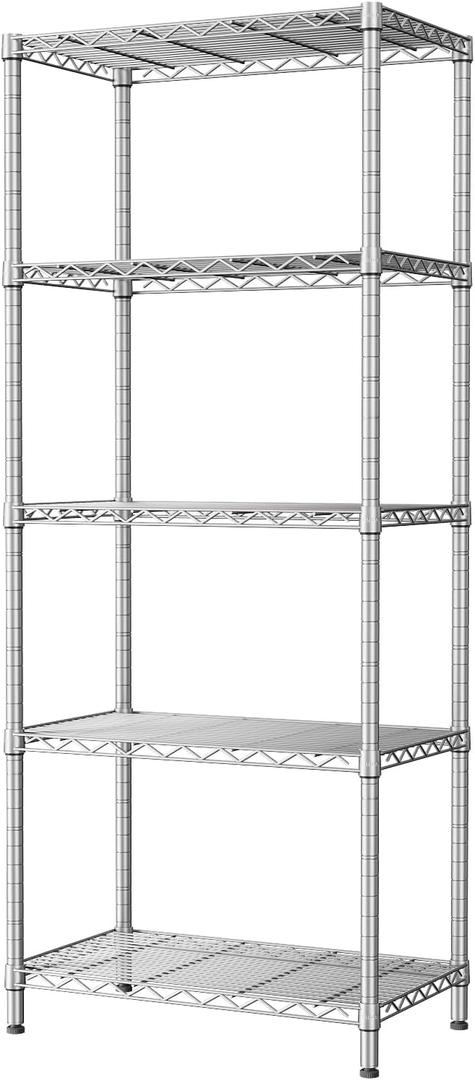 SINGAYE 5 Tier Adjustable Storage Shelf Metal Storage Rack Wire Shelving Unit Storage Shelves Metal 660Lbs Capacity 23.6" L x 14" W x 59.1" H for Pantry Closet Kitchen Laundry Silver