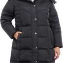 LONDON FOG womens Plus-size Mid-length Faux-fur Collar Down Coat With Hood (2X, Black)