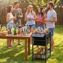 Patio Rolling Cooler Cart, Portable Bar Station for Backyard, Pool & BBQ