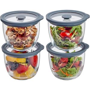 Glass Meal Prep Bowls Set - Leakproof Lids, Microwave & Dishwasher Safe 13 oz (4-Pack) Perfect for Meal Prepping, Portion Control, and On-the-Go Lunches BPA-Free (Grey)