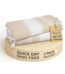 LANE LINEN Oversized Beach Towels, 2 Pack Turkish Towel Set for Adults, Lightweight, Quick Dry, Absorbent & Sand Proof, 39"x71" Pool Towels – Beige