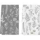 Artoid Mode Grey Wildflowers Herb Spring Kitchen Towels Dish Towels, 18x26 Inch Seasonal Summer Decoration Hand Towels Set of 2