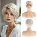 Sallcks Short Blonde Wig for White Women Pixie Layered Natural Looking Synthetic Hair Wig for Daily Party Halloween