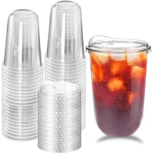Alaeseje 50 Pack Clear Plastic Cups with Strawless Sip Lids,20 oz Iced Coffee Cups with Lids,Disposable PET Crystal Cups,Round Bottom To Go Cup for Iced Coffee Juice Smoothie Cold Beverage