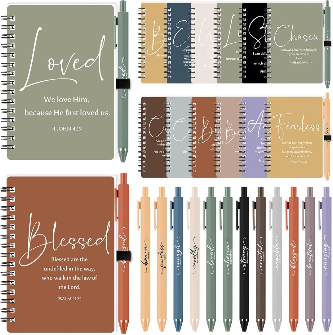 Kosiz 24 Sets Inspirational Christian Gifts Bulk with Christian Notebooks Prayer Journals and Encouragement Ballpoint Pens Spiral Bible Journals for Pastors Appreciation Day Gifts Church (Fresh Color)